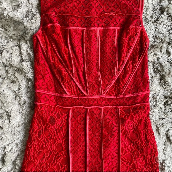 bebe Red Lace Sleeveless Dress Size 4 - Picture 7 of 9